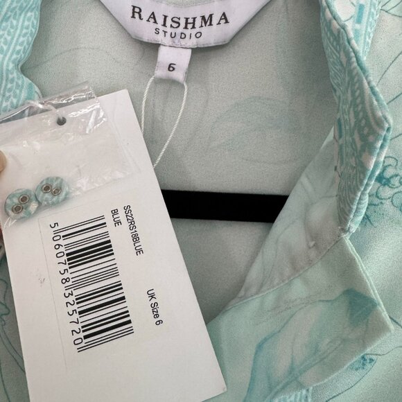 Raishma Studi NWT Light Blue Midi Floral Long Sleeve Dress UK 6/US 2 XS - Picture 3 of 5